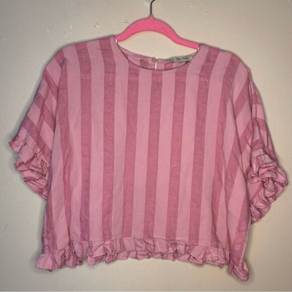 Zara Pink Striped Linen Boxy Top Size S - Picture 6 of 8